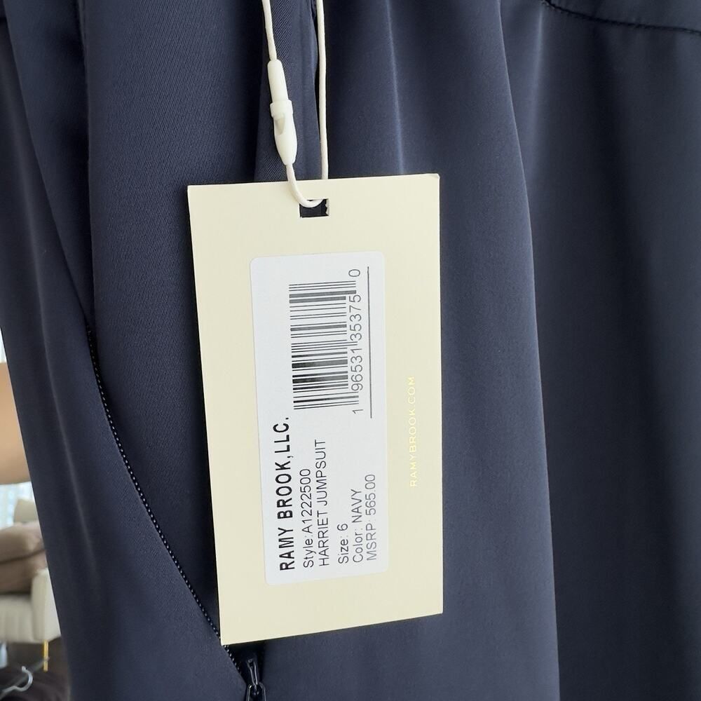Ramy Brook Jumpsuit Womens 6 Navy Satin Halter Harriet Wide Leg Evening Career - Picture 9 of 13